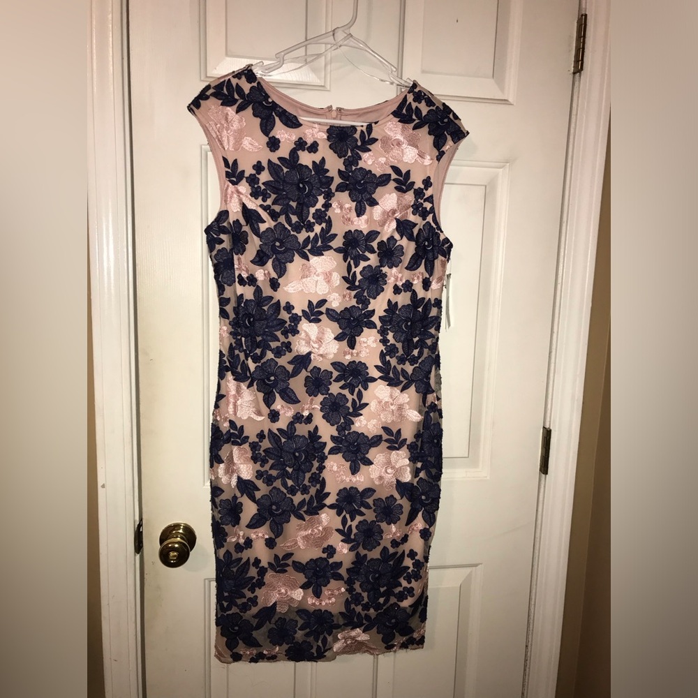🎯 Donna Ricco Navy and Pink Floral Midi Dress 👗 Size 12